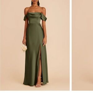 Birdy Grey “Mia” in Olive Matte Satin Convertible Dress
